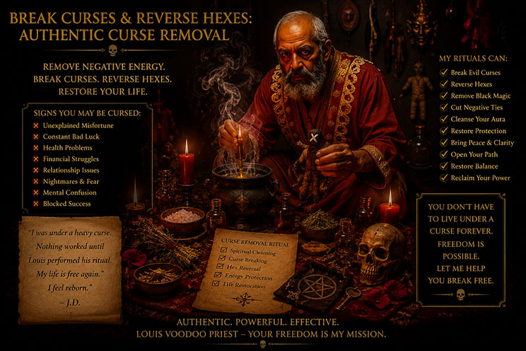 Louis Voodoo Priest performing uncrossing ritual with black salt and candles